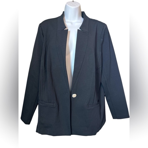 NWT ELOQUII Women Black Blazer One Button Size 20 Corporate Goth Office Siren - Picture 1 of 13